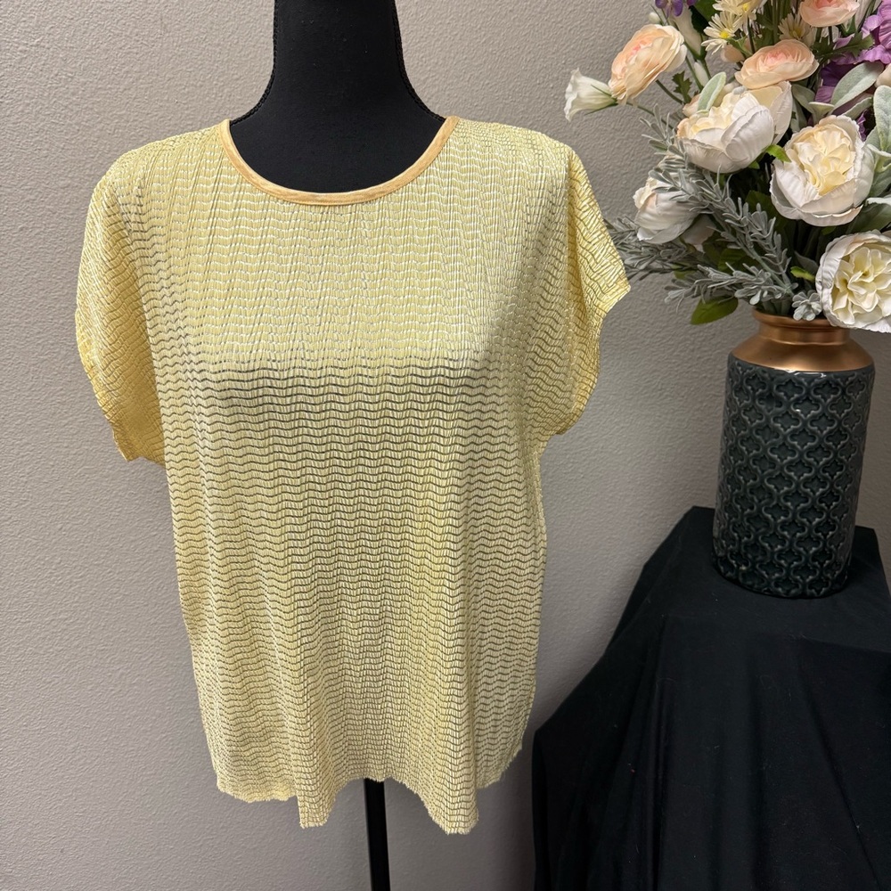 TanJay Yellow Textured Short Sleeve Blouse Relaxed Fit Lightweight L - Picture 1 of 7